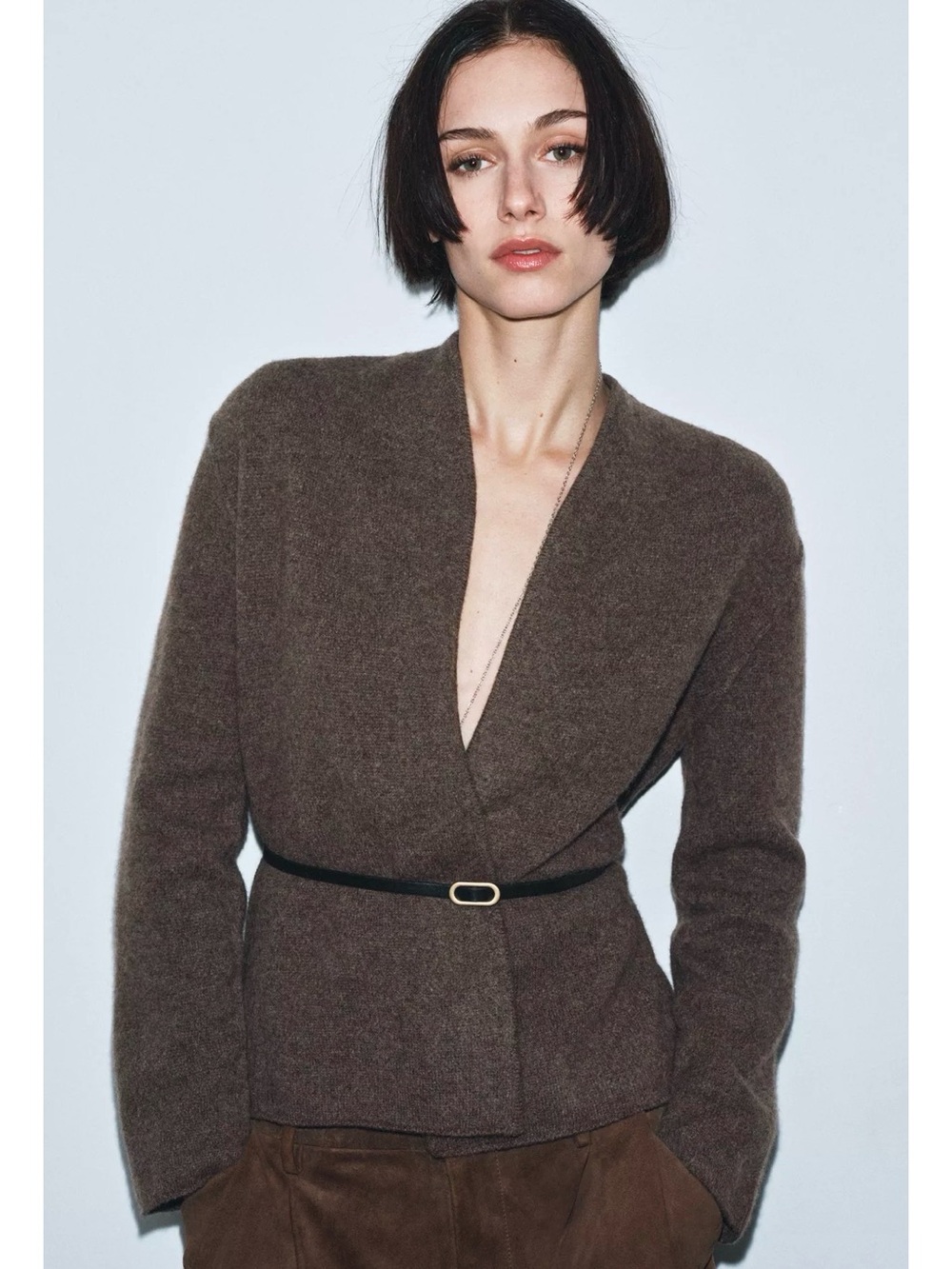 Zara Brown Open-Front Knit Cardigan